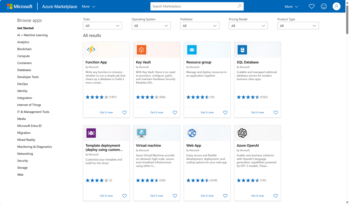 Procházení aplikací na Azure Marketplace