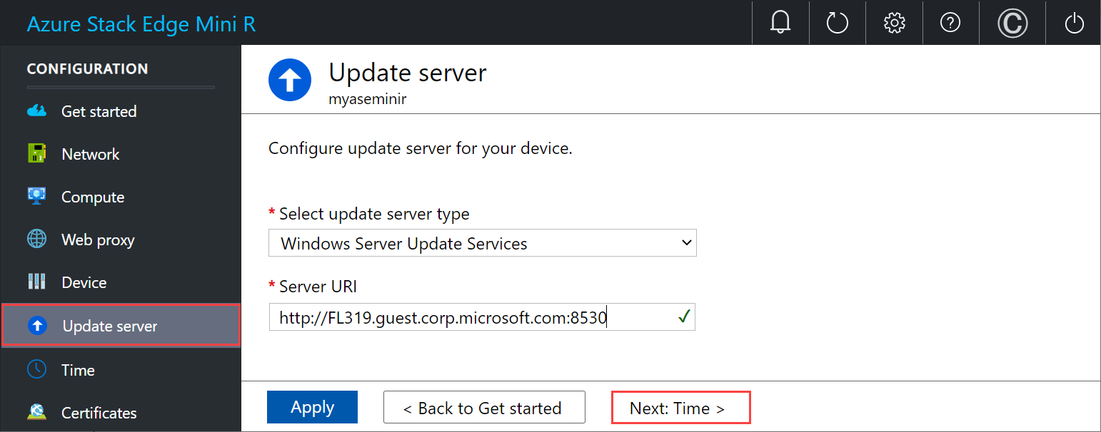 Místní webové uživatelské rozhraní Update Server 2