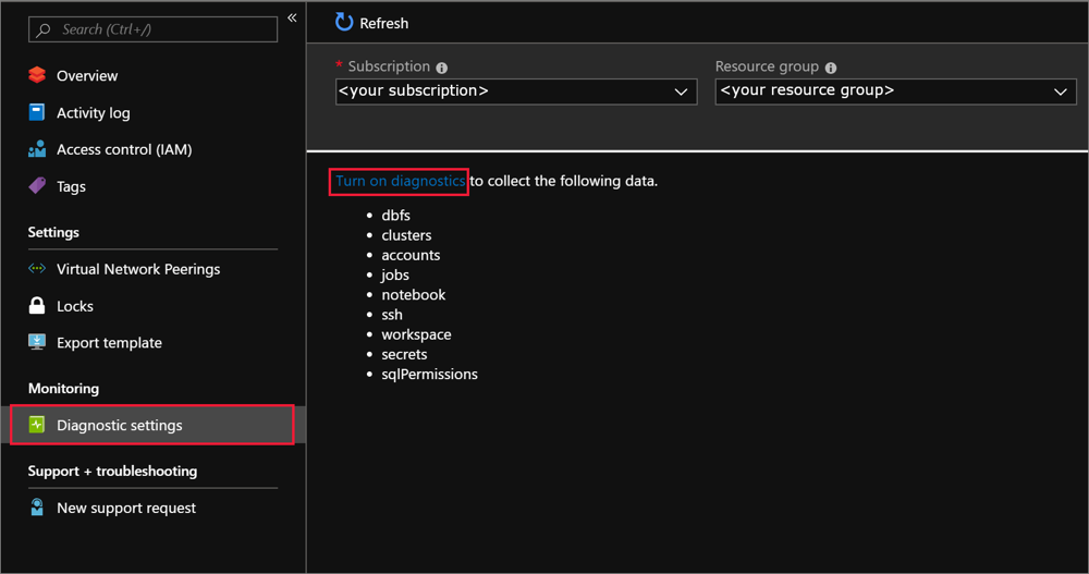 Zapnutí diagnostiky v Azure Databricks