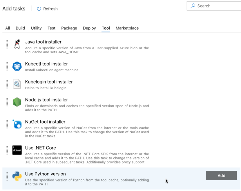 Azure DevOps set Python verze 1