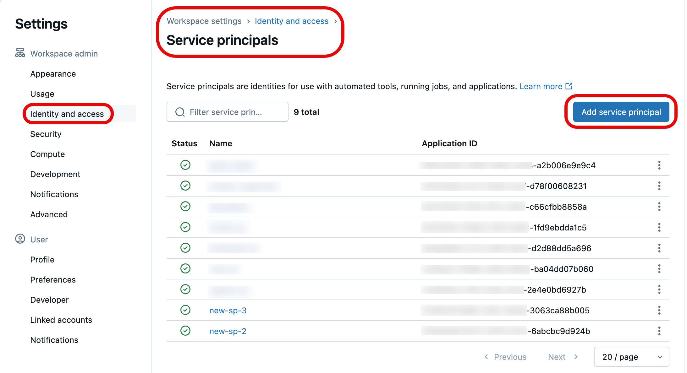 Vytvoření nebo přidání principu služby prostřednictvím konzoly účtu Databricks