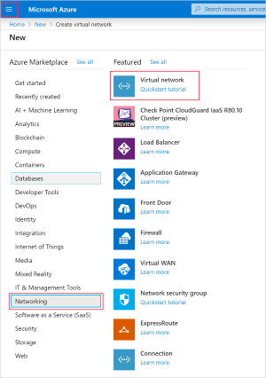 Vytvoření virtuální sítě na webu Azure Portal