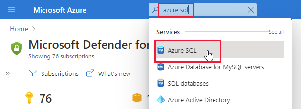 Otevření Azure SQL z webu Azure Portal