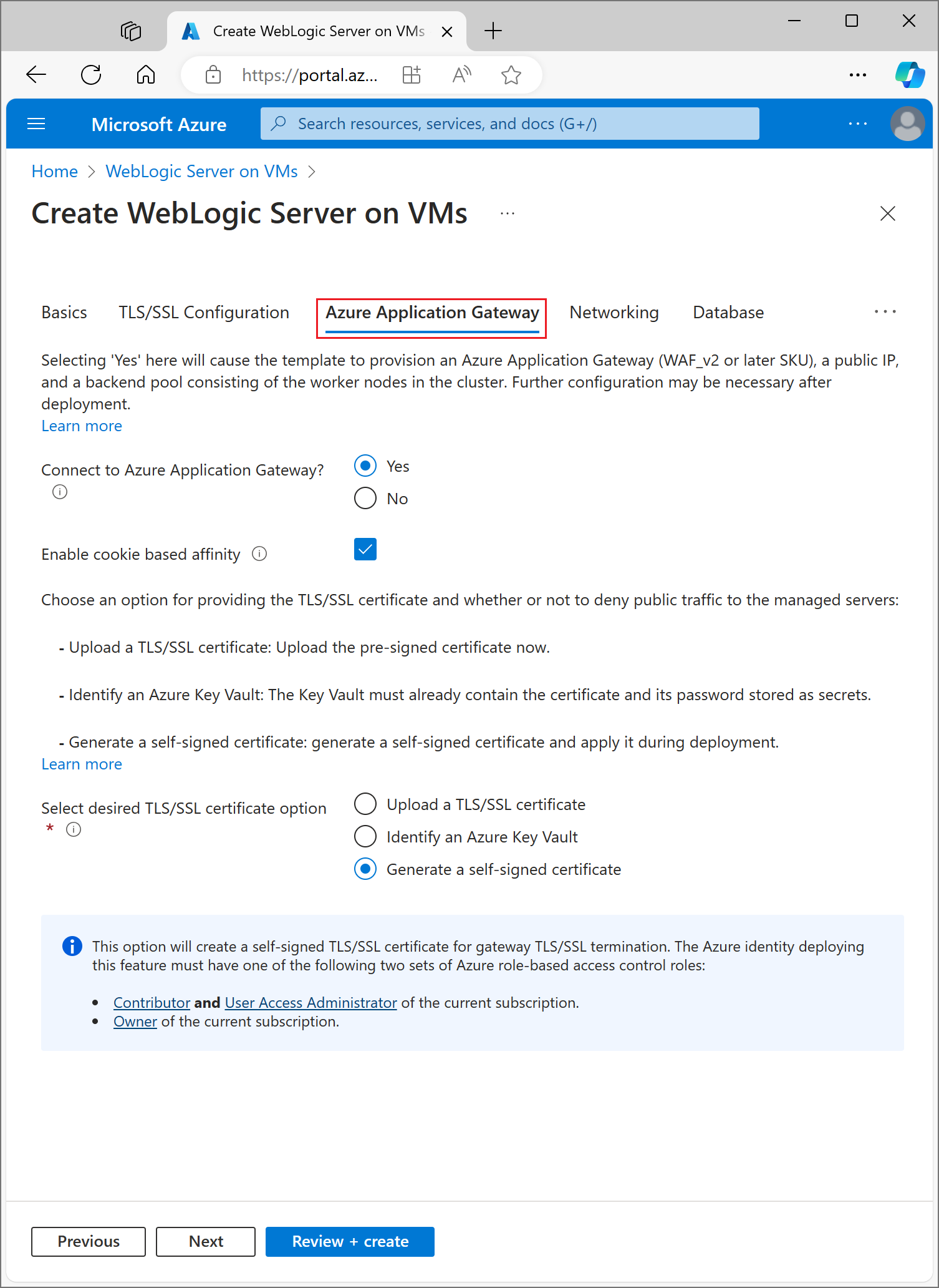 Azure portal screenshot showing the Azure Application Gateway.