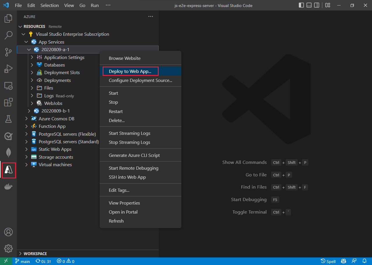 Nasazení nebo opětovné nasazení do služby App Service pomocí nástroje Visual Studio Code