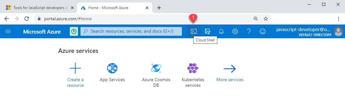 Pokud používáte Azure Portal, azure CLI je k dispozici na portálu z horního navigačního panelu.