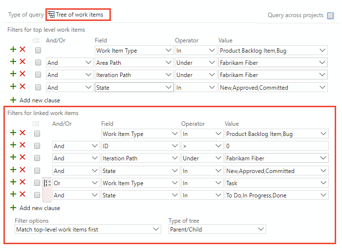 Snímek obrazovky Editor Power Query zobrazení stromové struktury pracovních položek