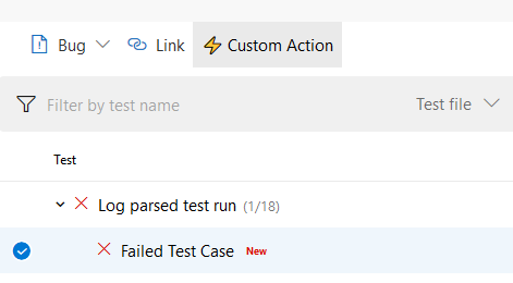 Akce panelu nástrojů Výsledky testu