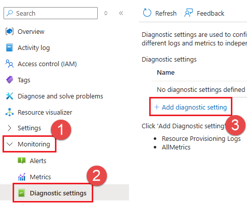 Snímek obrazovky s nabídkou pro přidání nastavení diagnostiky