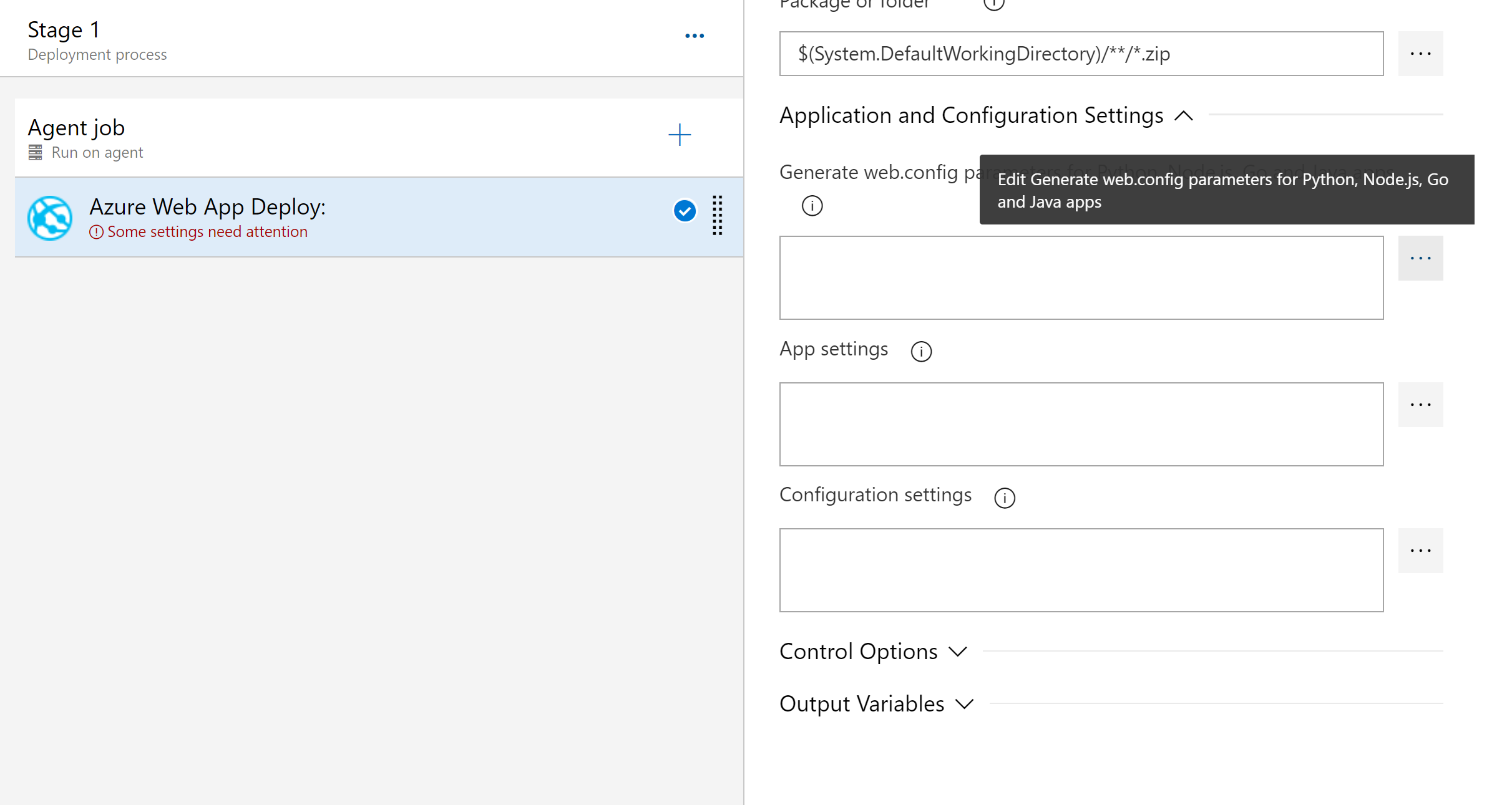 snímek obrazovky s dialogovým oknem Generovat parametry web.config