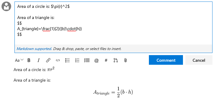 Komentář Markdownu žádosti o přijetí změn s matematickým výrazem