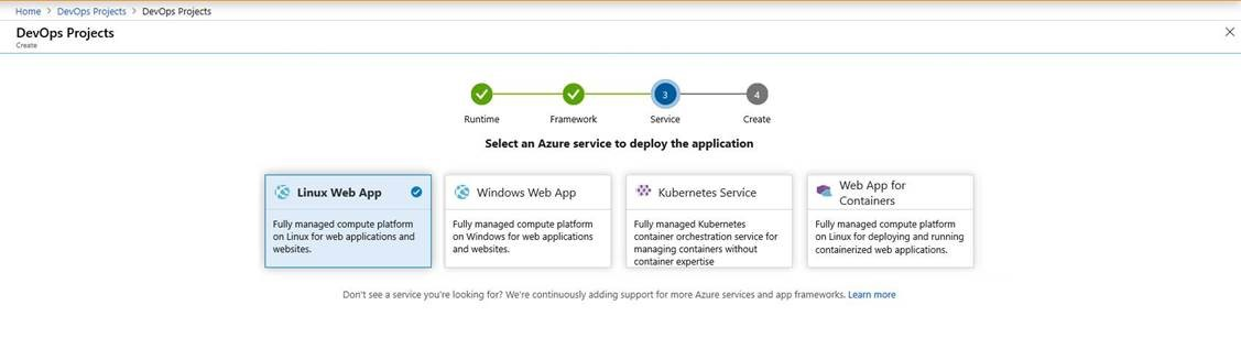 podporu linuxových webových aplikací pro pracovní postupy Java v Azure DevOps Projects.