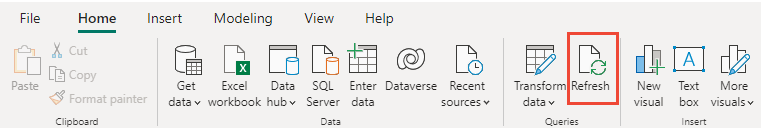 Snímek obrazovky Power BI, aktualizace dat sestavy