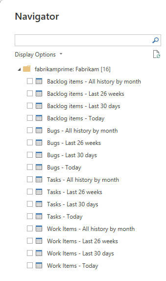 Snímek obrazovky s dialogovým oknem Navigátor, kde můžete vybrat data, která chcete načíst do Power BI Desktopu.