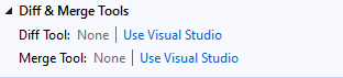 Snímek obrazovky s nastavením rozdílu a nástroje pro sloučení v Team Exploreru v sadě Visual Studio 2019