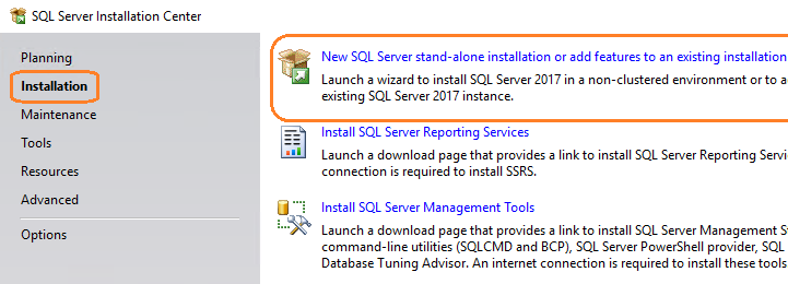 Nová instalace SQL Server