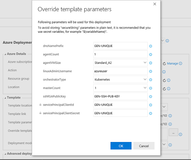 Parametry azure RG