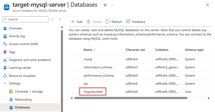 Screenshot of validating migration target.