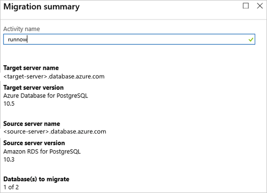 Snímek obrazovky se souhrnem migrace