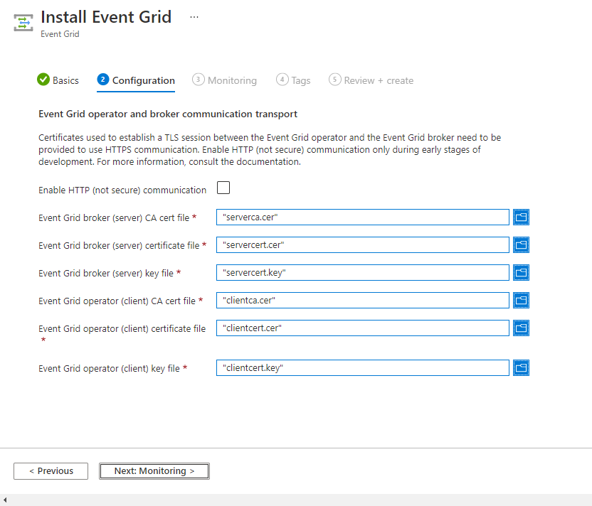 Instalace rozšíření Event Gridu – stránka konfigurace