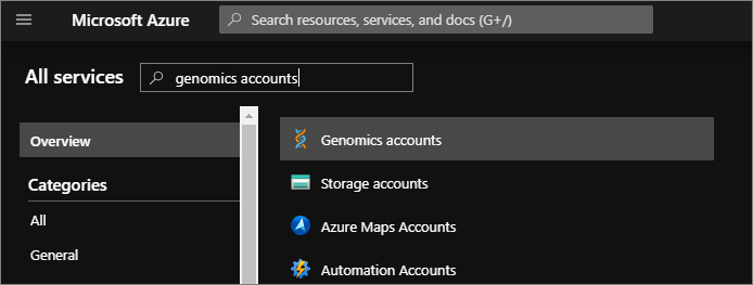 Vyhledání Microsoft Genomics na webu Azure Portal