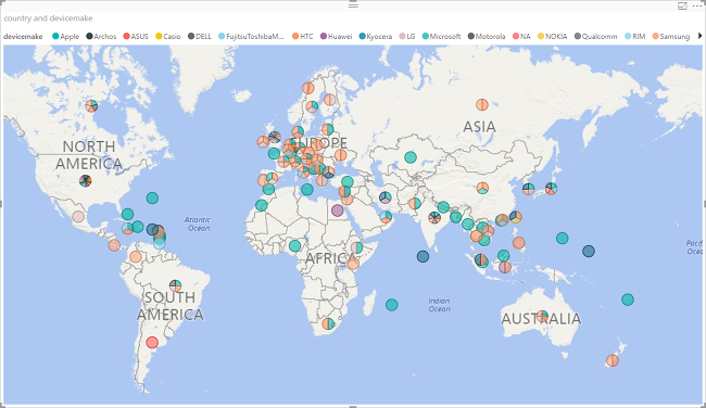 HDInsight Power BI sestavu mapy.