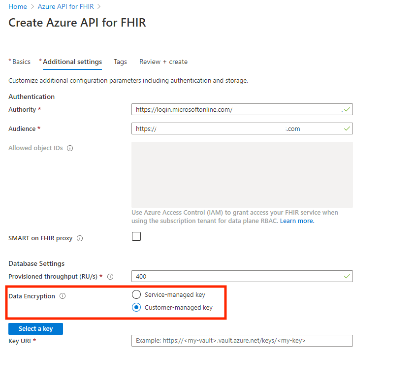 Vytvoření rozhraní Azure API for FHIR