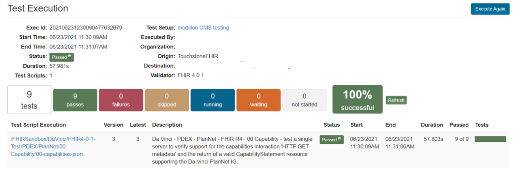 Da Vinci plan net sample rest test execution script passed