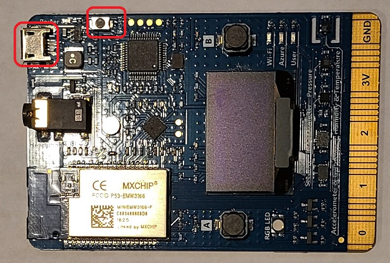 Vyhledání klíčových komponent na panelu MXChip devkit