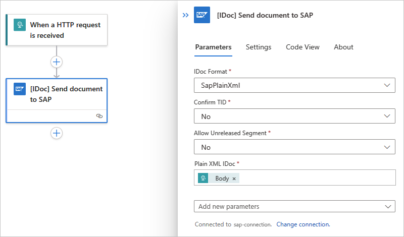 Snímek obrazovky znázorňující dokončenou akci SAP pro standardní pracovní postup