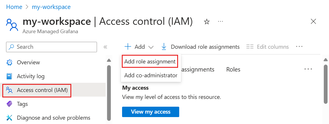 Snímek obrazovky webu Azure Portal Přidání nového přiřazení role