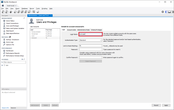 Snímek obrazovky s přihlášením v aplikaci MySQL Workbench