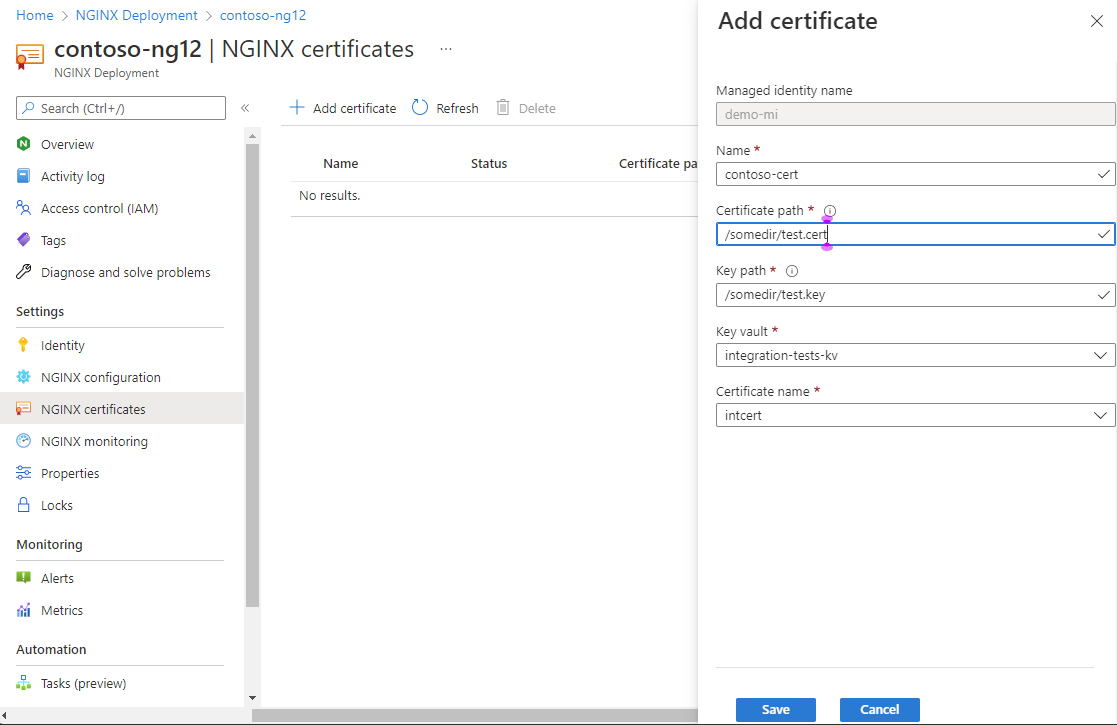 Snímek obrazovky s podoknem přidat certifikát