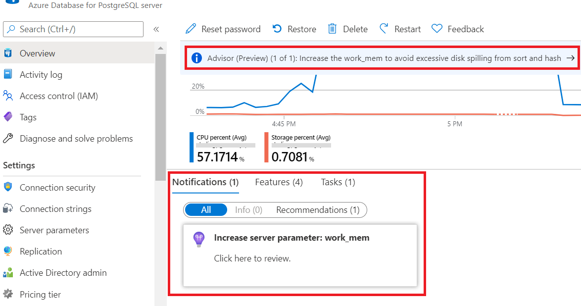 Snímek obrazovky webu Azure Portal s doporučením Azure Advisoru