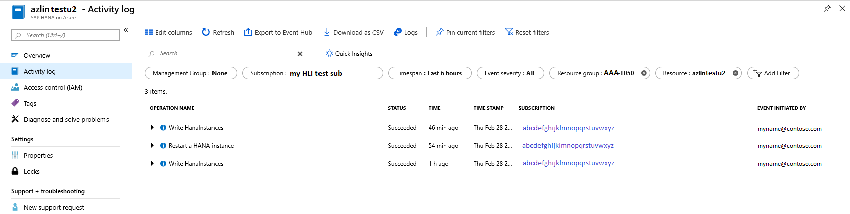 Navigační podokno na webu Azure Portal