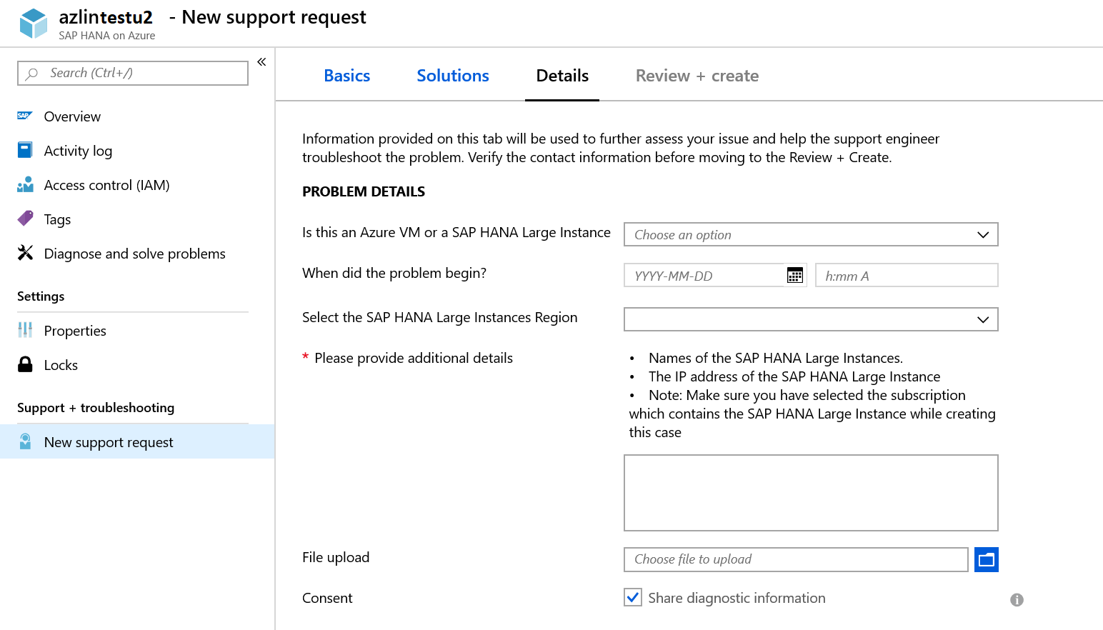 Podrobnosti případu podpory na webu Azure Portal