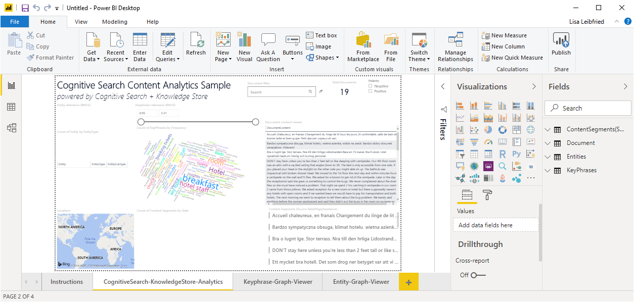 Ukázka šablony Power BI pro Azure AI Search