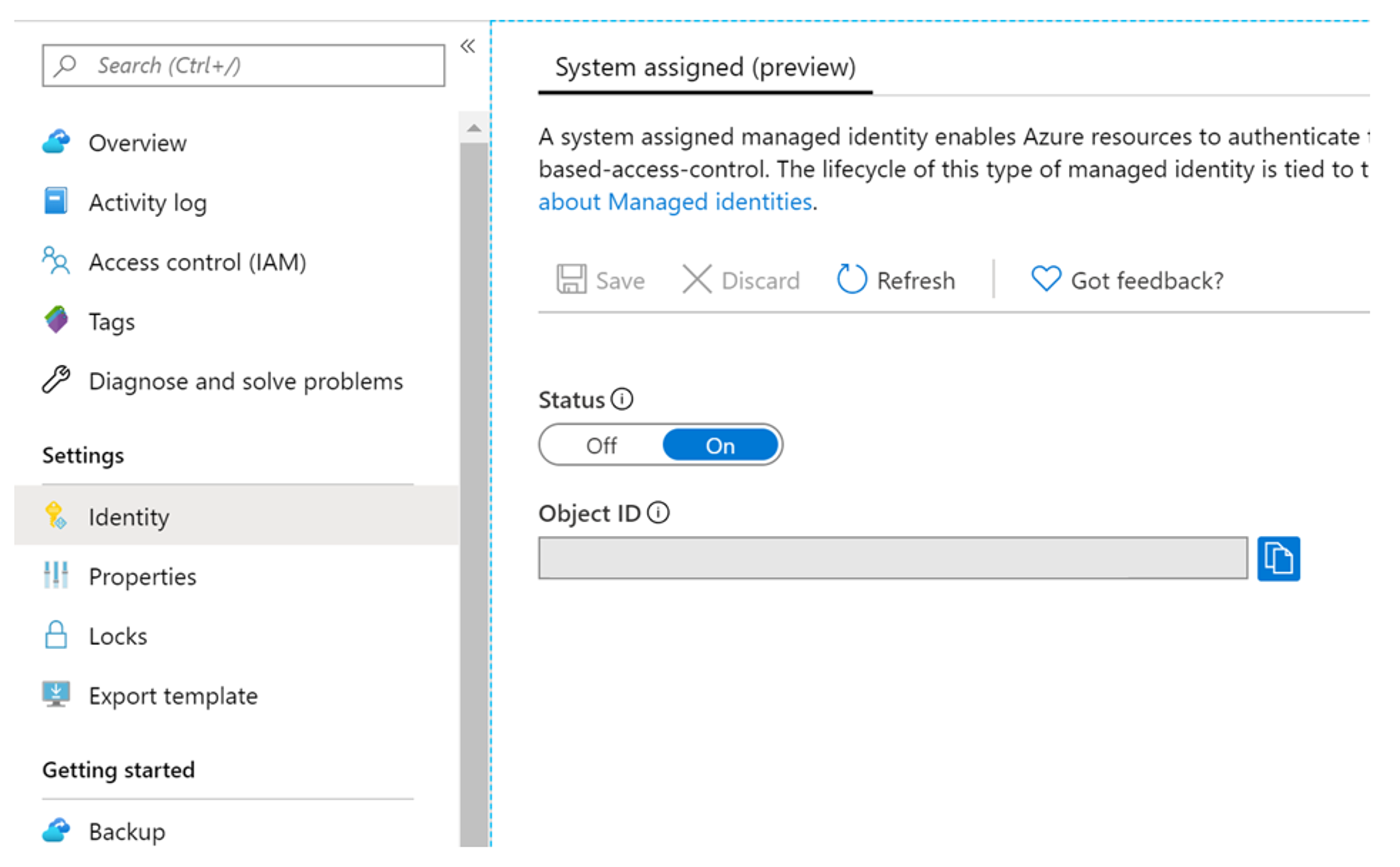 Zobrazuje web Azure Portal a stránku Recovery Services.