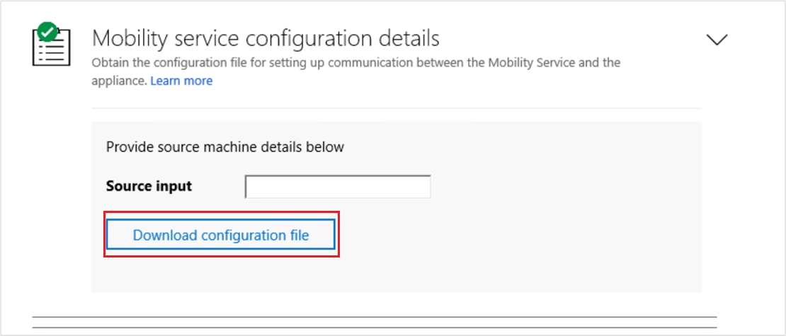 Obrázek znázorňující možnost konfiguračního souboru pro stažení pro službu Mobility Service
