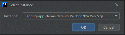 Snímek obrazovky s dialogovým oknem Pro výběr instance IntelliJ IDEA