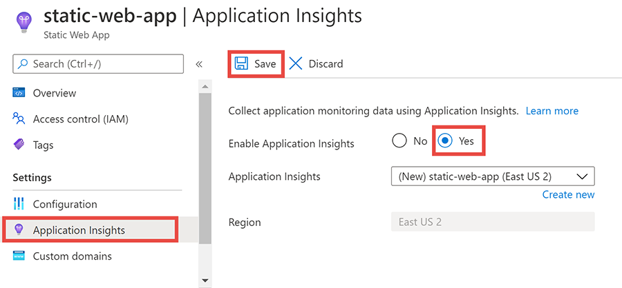 Přidání Application Insights do Azure Static Web Apps