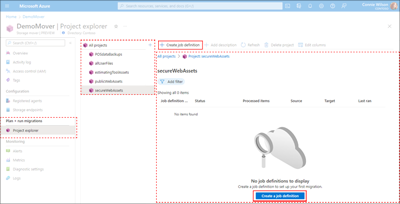 Snímek obrazovky karty Přehled v Průzkumníkovi projektů na webu Azure Portal se zvýrazněním použití filtrů