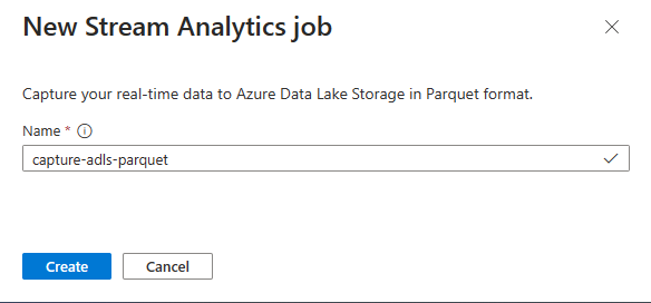 Snímek obrazovky s oknem nové úlohy Stream Analytics, kde zadáte název úlohy