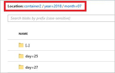 Snímek obrazovky znázorňující výstup objektu blob Stream Analytics s vlastním vzorem cesty