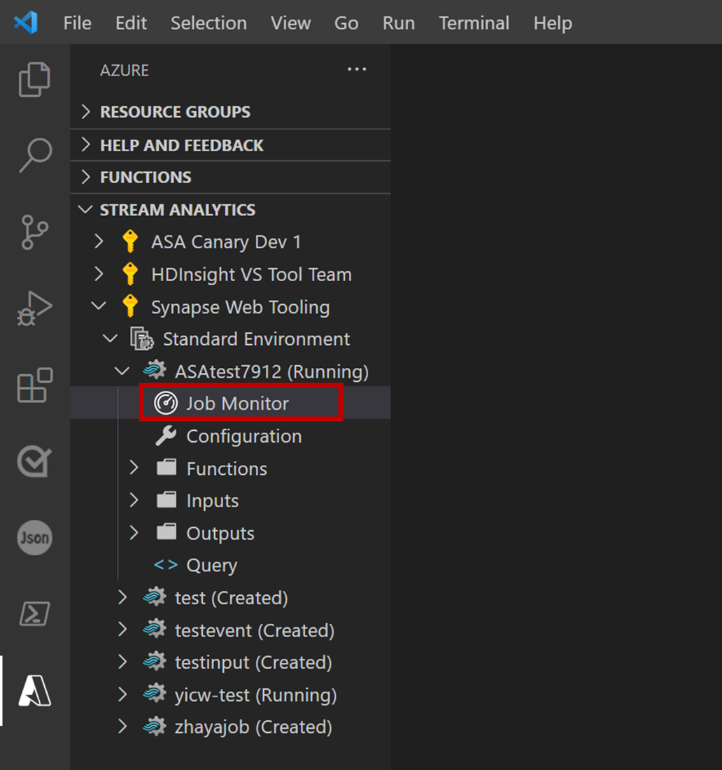 Snímek obrazovky s rozšířením VSCode, které otevírá monitorování úloh