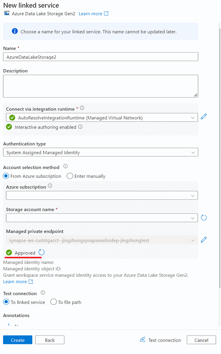 Snímek obrazovky s novou propojenou službou SQL Db pe4