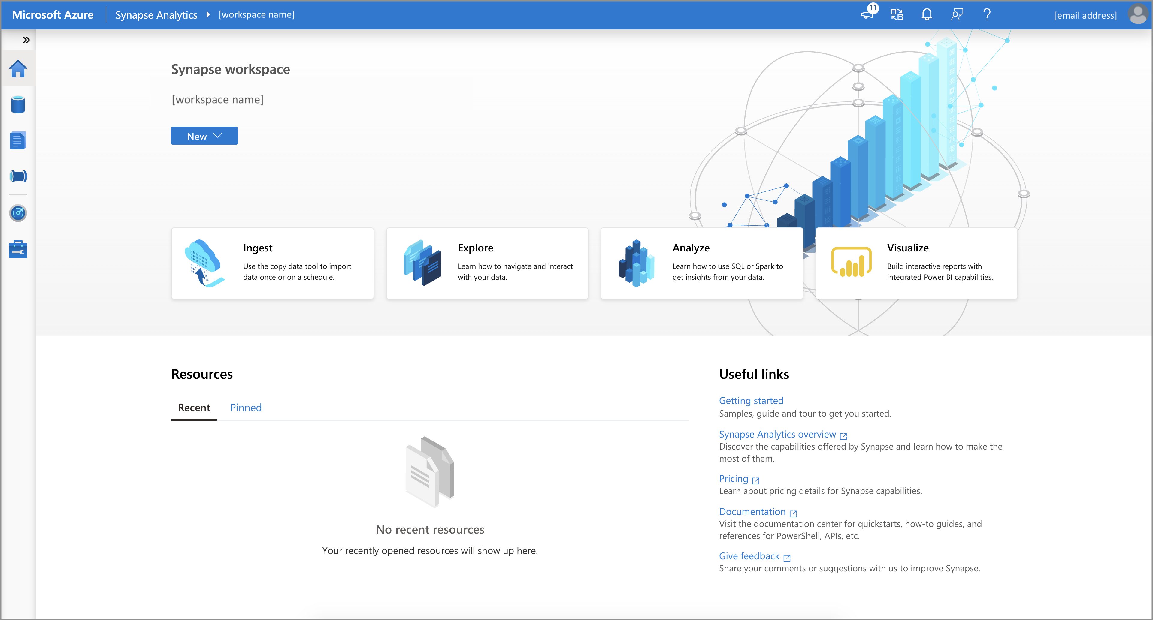 Snímek obrazovky znázorňující web pracovního prostoru Azure Synapse Analytics