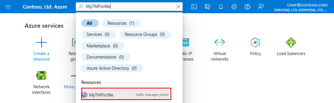 Vyhledání profilu služby Traffic Manager