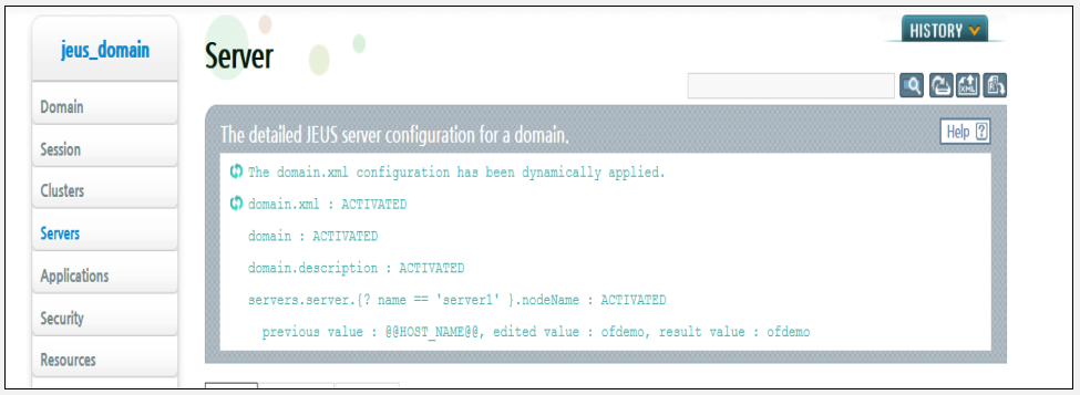 Obrazovka serveru jeus_domain