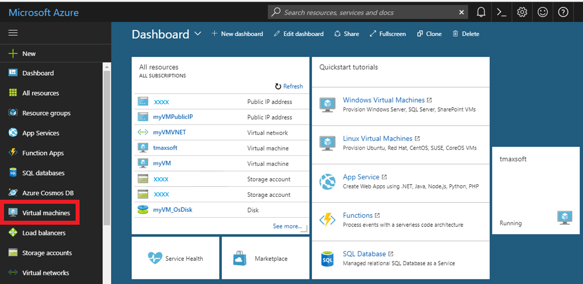 Seznam prostředků na webu Azure Portal